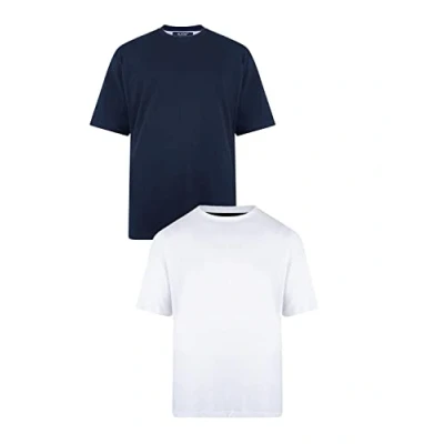 Image of KAM Big and Tall &#039;Stan&#039; Plain Crew Neck T Shirt in 2 Pack Cotton Rich Top Large Size Fit JEANBASE Navy/White 5XL