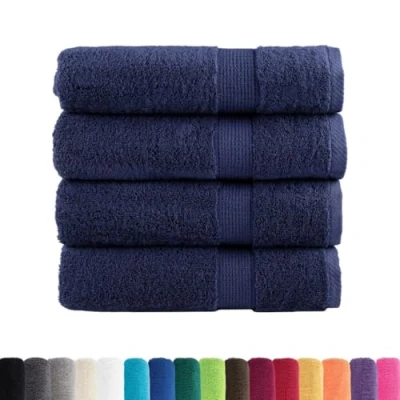 Image of vidaXL 100% Cotton Hand Towels 4pcs Navy Blue 50x100cm, Super Soft, Absorbent, OEKO TEX Certified, Machine Washable, Hanging Loop