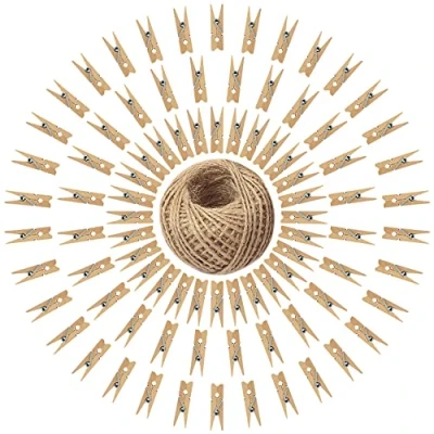 Image of jijAcraft Mini Wooden Clothes Pegs 3.5 cm Pack of 100 Small Pins Decorative Photo Clips for DIY Crafts