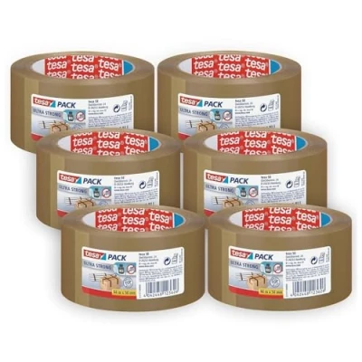 Image of tesapack Ultra Strong PVC Packing Tape for Firm Packaging and Secure Brown 66 m x 50 mm, Pack of 6