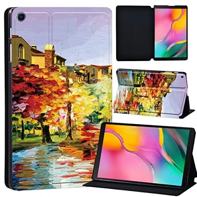 Image of Printed Leather slim lightweight Stand Cover Case for Samsung Galaxy Tab A 10.1 2019 (Model: SM T510 T515), with Function (Black) (autumn paint)