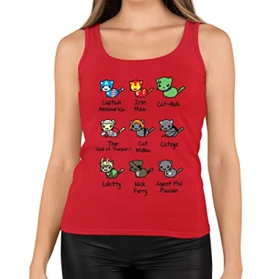 Image of Womens Kitty Cat Vengers A Super Hero Characters Funny Parody Vest Tank Top Red UK 16 (XXL)
