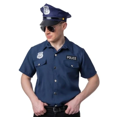 Image of Wicked Costumes Adult Mens Navy Blue Police Shirt Medium