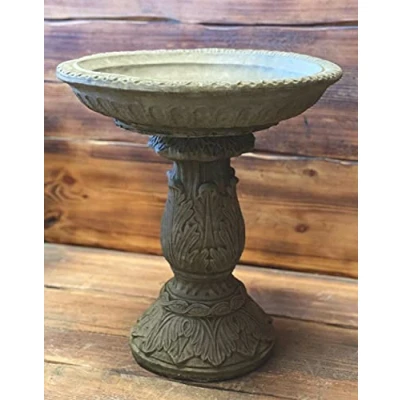 Image of STONE GARDEN ART DECO STYLE LEAF VINE DETAILED BIRD BATH STATUE ORNAMENT