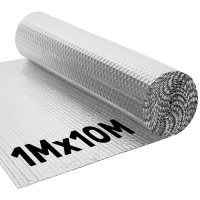 Image of BLOSTM Foil Insulation Roll 1m x 10m Radiator Reflector Panels for Floor, Ceiling, Roof, Wall Aluminium Bubble Reflective Heat &amp; Vapour Barrier Saves Energy