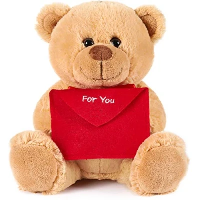Image of BRUBAKER Teddy Plush Bear with Red Envelope For You 10 Inches (25 cm) Cuddly Toy Brown Light