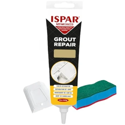 Image of ISPAR Tile Grout Repair Set for Wall and Floors Joints with Spatula Sponge, Mortar, Fill Reviver The Joints, Quick Drying, Ready Mixed (Beige)