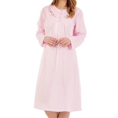 Image of Slenderella Long Sleeve Jersey Nightdress ND88117 Pink 24 26