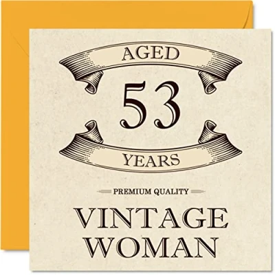Image of Vintage 53rd Birthday Cards for Women Aged 53 Years Fun Card Mum Sister Wife Girlfriend Nanny Grandma Auntie, 145mm x Ladies Greeting Cards,