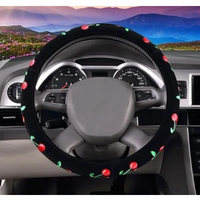 Image of Mayco Bell 2016 Automotive Women Embroidery Cute Car Steering Wheel Cover (Cherry)