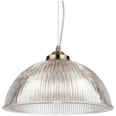 Image of Ashford 1 Light Ceiling Pendant Antique Brass with Clear Ribbed Glass, E27