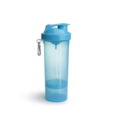 Image of Smartshake Slim Protein Shaker Bottle With Storage 400ml to 500ml Leakproof BPA Free Small Shake Bottles Smart Cup for Women + Men (Neon Blue)
