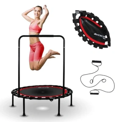 Image of Mobiclinic®, Fitness MiniTrampoline, Foldable, 3,3 FT / 40 Inch, Indoor and Outdoor, Rebounder, Easy Assembly, 2 Resistance Bands, Adjustable Handle, Kangumobi, Max Load 330 lbs