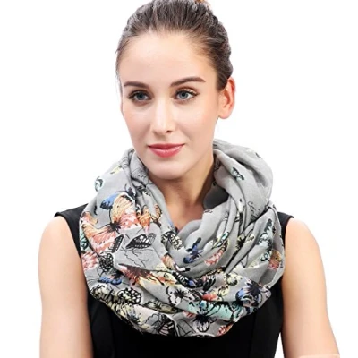 Image of Lina &amp; Lily Butterfly Print Lightweight Snood Scarf (Grey)