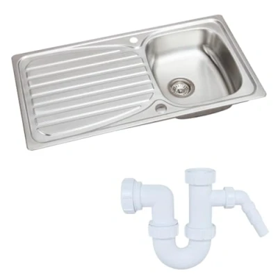 Image of SÄUBER® 950 x 500mm Stainless Steel Kitchen Sink Single 1.0 Bowl Inset Drop in Installation, Reversible Drainer, 18/10 Grade Sinks with Waste Pipe Kit &amp; Free Basket Strainer