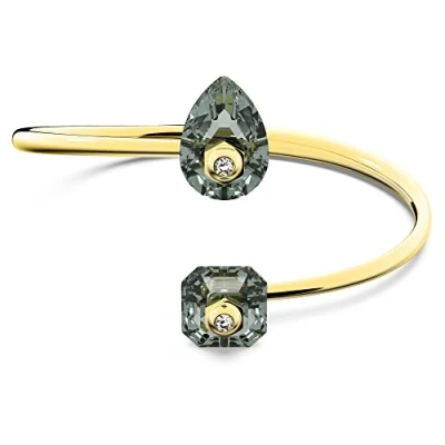 Image of Swarovski Numina Bangle, Contrasting Pear Drop and Imperial Cut Grey Crystals, Gold tone Plated Band from the Collection, Size M