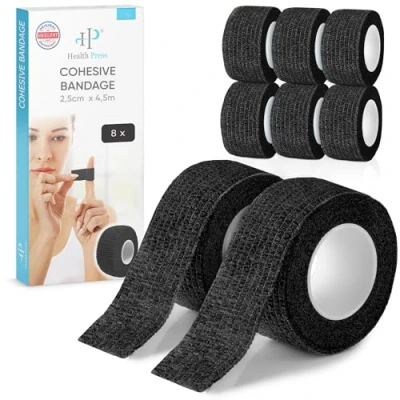 Image of Self Adhesive Finger plasters 8X Plaster roll (2.5cm x 4.5m) Bandage Elastic Tape Waterproof Dust, Grease and Dirt Repellent (Black, 8 Rolls)