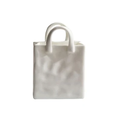Image of QUR Nordic Home Decor Handbag Ceramic Vases for Flowers Modern Room Dried Flower Vase Arrangement Plant Pot B Easy Install
