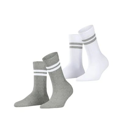 Image of ESPRIT Women&#039;s Tennis Stripe 2 Pack W SO Cotton Patterned Pairs Socks, Multicolor (White Grey 0010) new eco friendly, 5.5 8