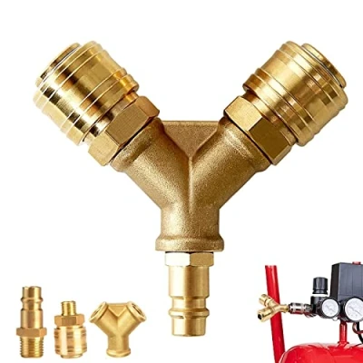 Image of air hose quick coupling, 2 way with couplings, 1/4 inch thread coating, coupling distributor, compressed brass distributor