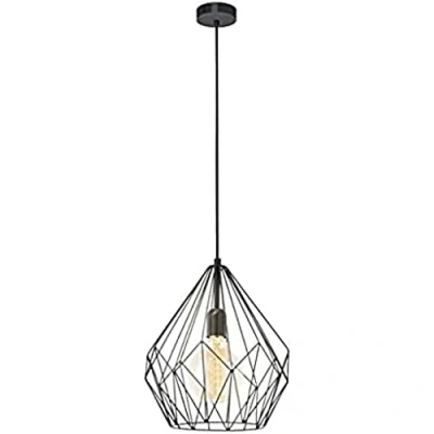 Image of Eglo Carlton Vintage Pendant Light, Retro/Industrial Design Ceiling Lamp, Black Steel Hanging Lighting, E27 Socket