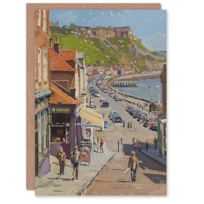 Image of Artery8 Greeting Card Vintage Scarborough Yorkshire Coastal Road Blank For Him Or Her Art Birthday