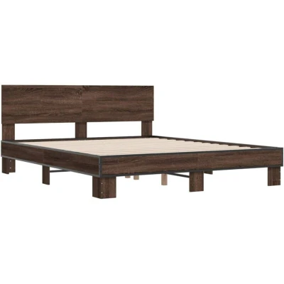 Image of vidaXL Bed Frame without Mattress Brown Oak 150x200 cm King Size