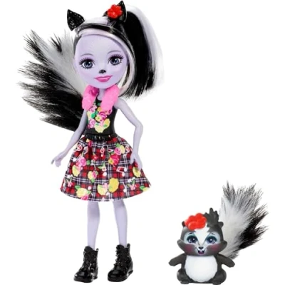 Image of Enchantimals FXM72 Sage Skunk Doll (6 Inch), and Caper Animal Friend Figure, Multicolour