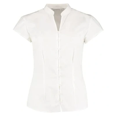 Image of Kustom Kit New Womens Continental Blouse Mandarin Collar Cap Sleeve White Size 20