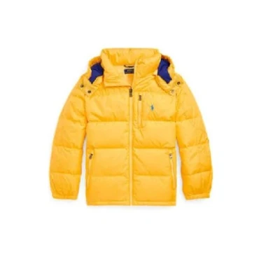 Image of Ralph Lauren Polo Kids Down Pony Hooded Puffer Jacket Yellow Boys Girls El Cap Removal Hood Size 8 7 Years
