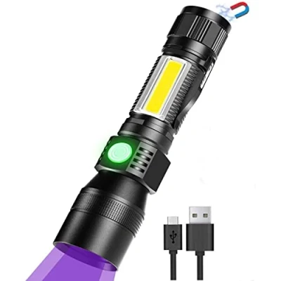 Image of Super Bright 1800 Lumen Flashlight, USB Rechargeable 395nm UV Light Torch with Magnet Base for Camping Hiking (Blacklight 7Modes 1Piece Battery)