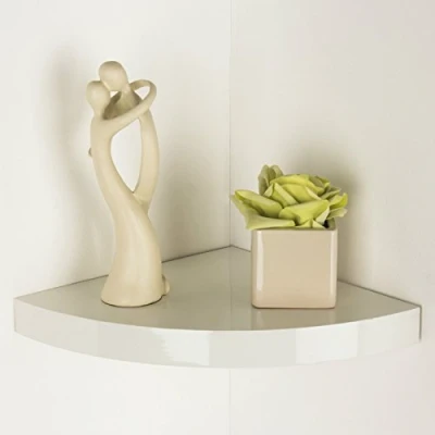 Image of Optimal Products HUDSON HIGH GLOSS FLOATING SHELVES SHELF DISPLAY UNIT WALL MOUNTED STORAGE (WHITE GLOSS, CORNER 295x295x38MM)