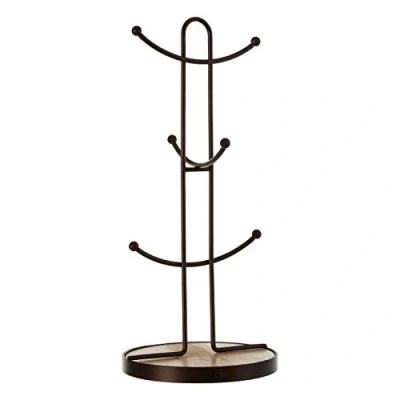 Image of Premier Housewares Mug Tree, Iron, Rubberwood (Hevea), Bronze