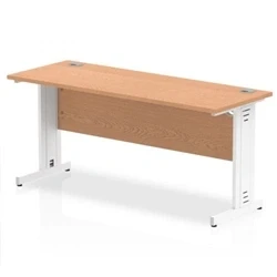 Image of Impulse 1600 x 600mm Straight Desk Oak Top White Cable Managed Leg