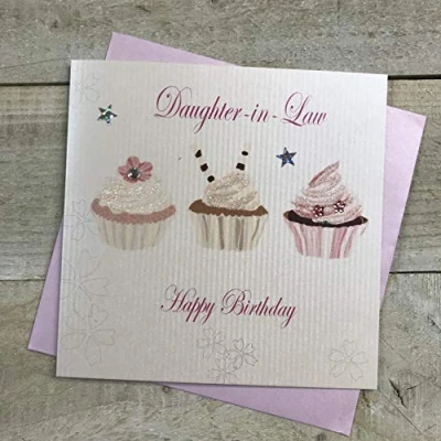 Image of White Cotton Cards Cupcakes Daughter in Law Happy Handmade Birthday Card, PD169, 16cm x