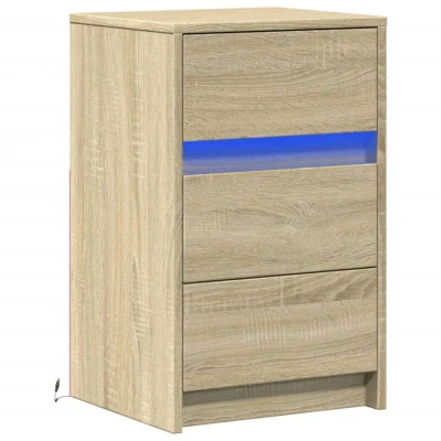 Image of vidaXL Bedside Cabinet with RGB LED Lights Sonoma Oak Engineered Wood Nightstand for Bedroom/Living Room 38 x 34 61 cm