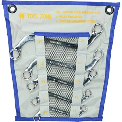 Image of Metric S Shaped Bent Obstruction Spanner Wrench Set 5pc 10mm 19mm