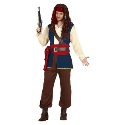 Image of FIESTAS GUIRCA Pirate Captain Fancy Dress Costume Hero of the Seven Seas Outfit for Men Size S