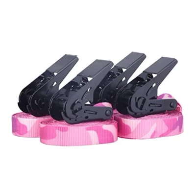 Image of Set of 4 Ratchet straps 25mm pink camouflage 6m long I tension with 900 daN according to DIN EN 12195 2 lashing TÜV certified strap transport