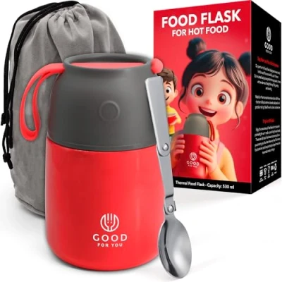 Image of GOOD for YOU thermal food flask hot food, soup containers, ideal as a lunch box, or warmer box Stainless Steel insulated Red