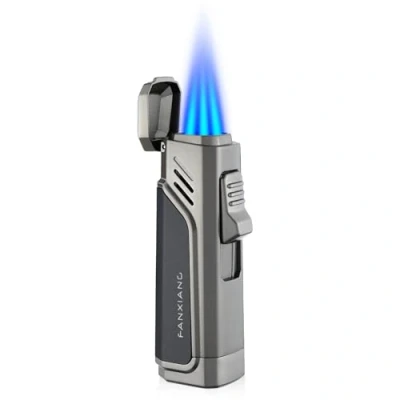 Image of Cgaplus Triple Jet Flame Cigar Lighter Windproof Torch Butane Refillable with Punch Black (Without Gas)
