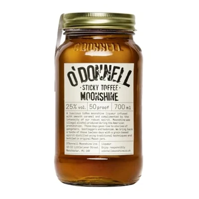 Image of O&#039;Donnell Moonshine Liqueur &quot;Sticky Toffee&quot; 700ml Natural Ingredients Vegan Premium American Tradition 25% ABV 50 proof Gift Idea Mason Jar Naturally Flavoured