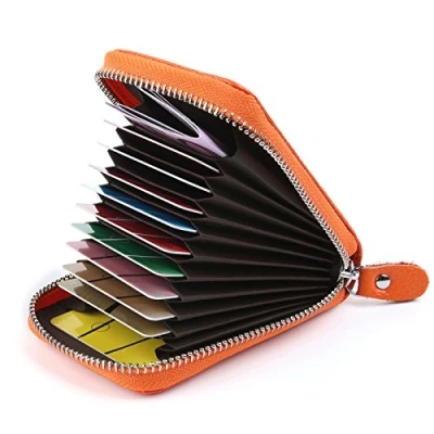 Image of Credit Card Holders Women Ladies Leather Wallets for Holder RFID Protector (Orange)