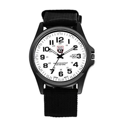 Image of JewelryWe Men&#039;s Army Military Field Watch Analog Quartz Nylon Strap Sport Wristwatch