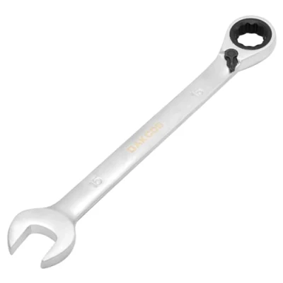 Image of DAKCOS Fixed Head Reversible Ratchet Spanner 15mm Ratcheting Combination Wrench Chrome Vanadium Steel