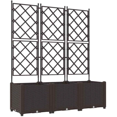 Image of vidaXL Garden Planter with Trellis 3 pcs Brown 120x40x143 cm