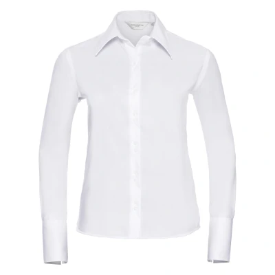 Image of Russell Athletic Collection Ladies/Womens Long Sleeve Ultimate Non Iron Shirt (White) Cotton Size X Small