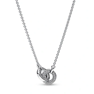 Image of Pandora Signature Intertwined Pavé sterling silver pendant necklace with clear cubic zirconia