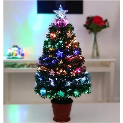 Image of Christmas Concepts® 32 Inch (81CM) Fibre Optic Trees (Stars, Baubles &amp; Red Base)