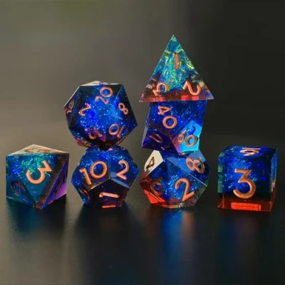 Image of DND Dice Set 7pcs D4 D6 D8 D10 D12 D20 D% Polyhedral Handmade Resin Sharp Edged D&amp;D for Dungeons and Dragons Pathfinder Roll Playing Table Games RPG MTG with Gift Box